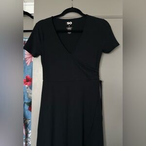 SO Black Crisscross Neck & Waist-Skirt Dress